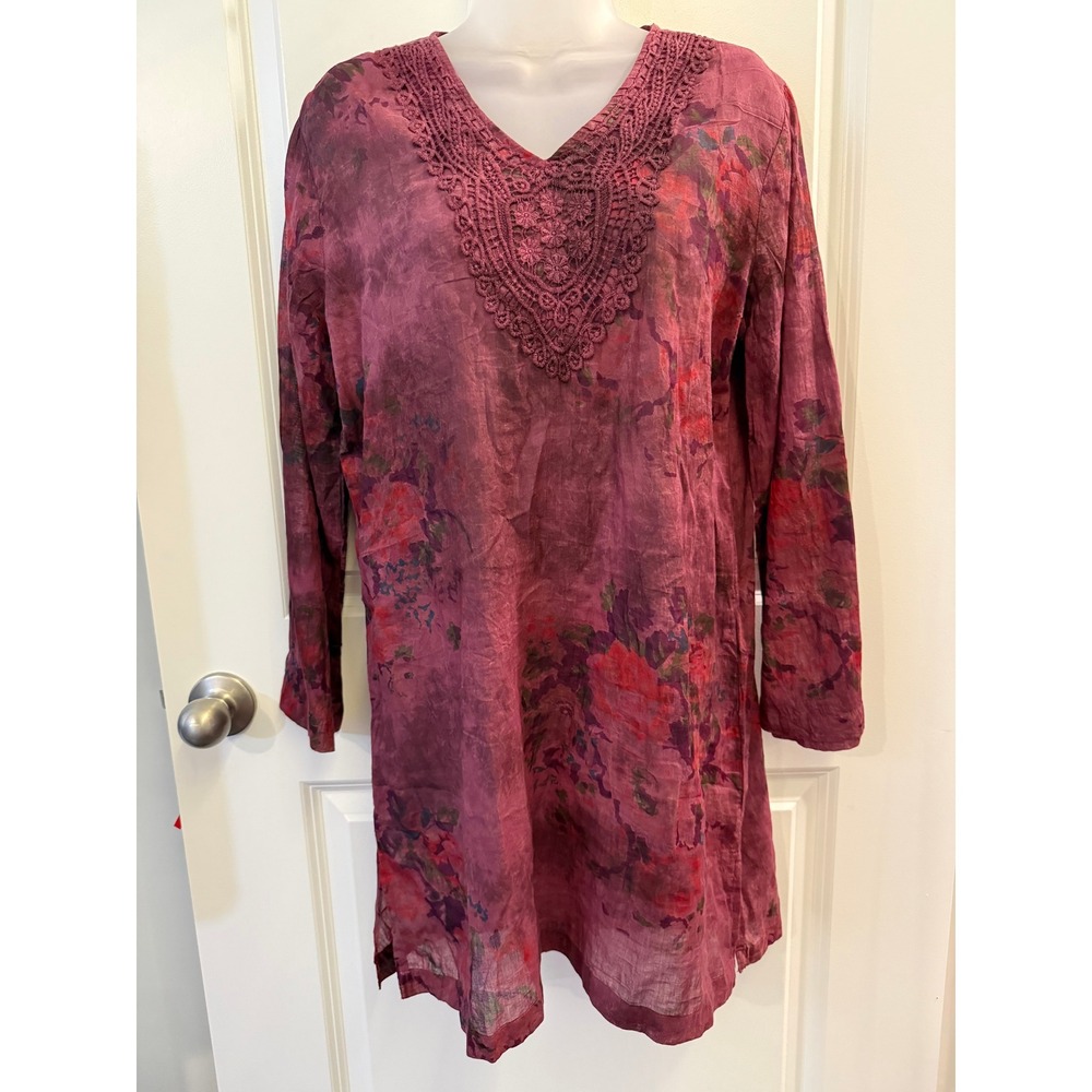 NEW Vintage Goa Women Purple Hippie Boho Tunic Top Crochet M Festival Earthy Med